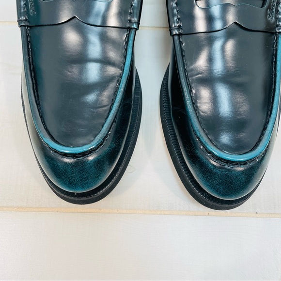 Gucci Men’s Black Leather Two-Tone Penny Loafer, Sz 8 Black Green - Picture 7 of 10